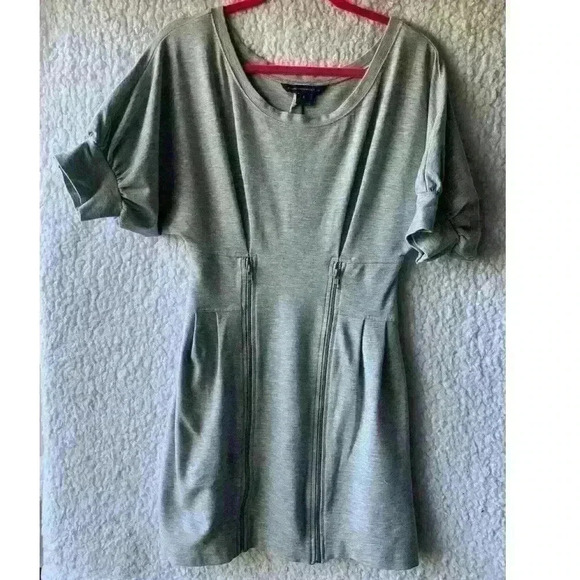 French  Connection | Grey short sleeve cotton mini dress with zippers size 6 - Picture 1 of 4